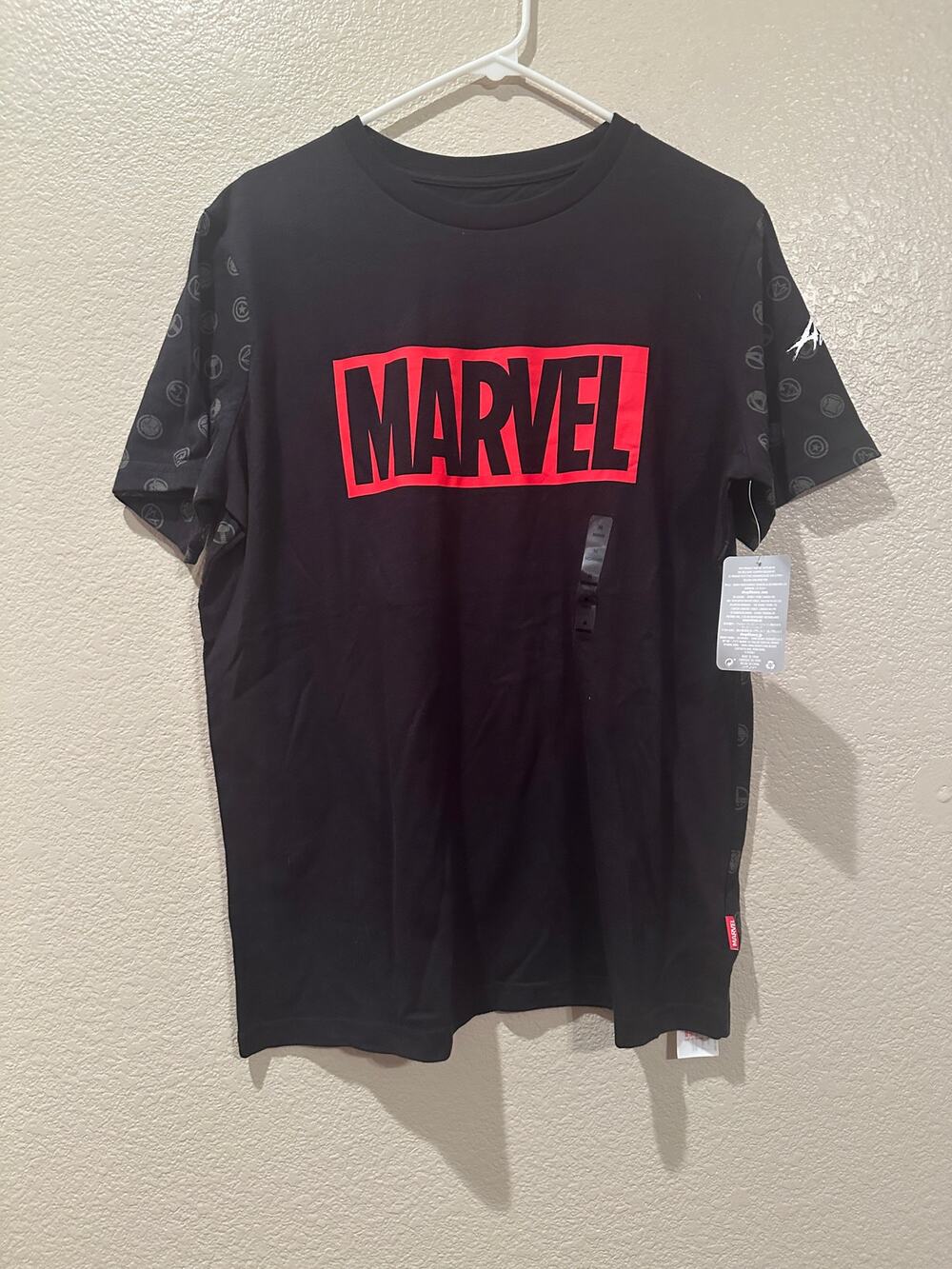NWT Disney Parks Marvel Logo Black Avengers symbols Tee M